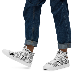 Spaghetti Comic B&W Men’s high top canvas shoes