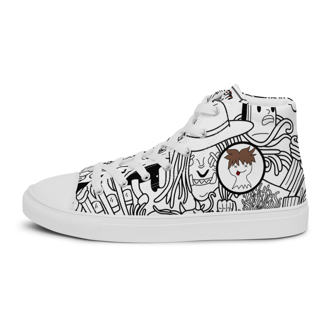 Spaghetti Comic B&W Men’s high top canvas shoes