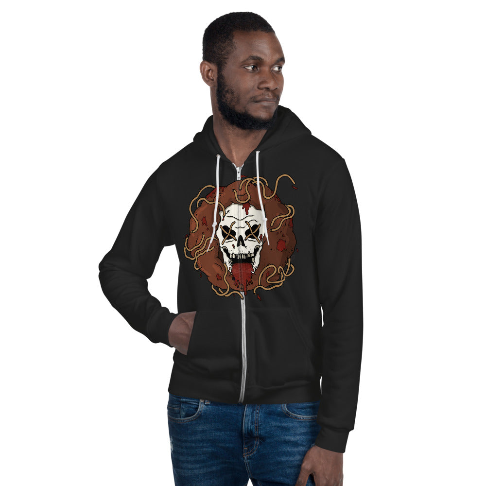 skulls zip up hooded sweatshirt